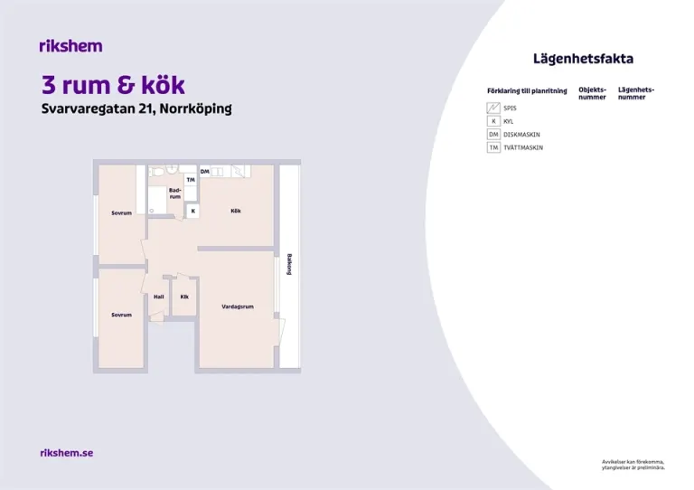 Hyresrätt med 3 rum på Svarvaregatan 21 i Norrköping