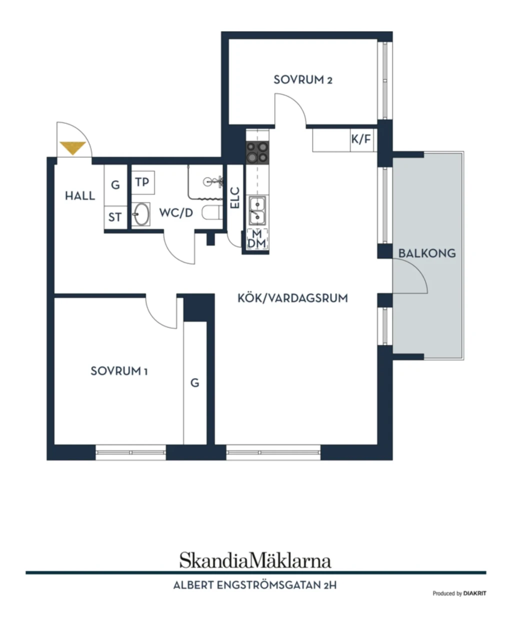 Planritning, Albert Engströmsgatan 2H