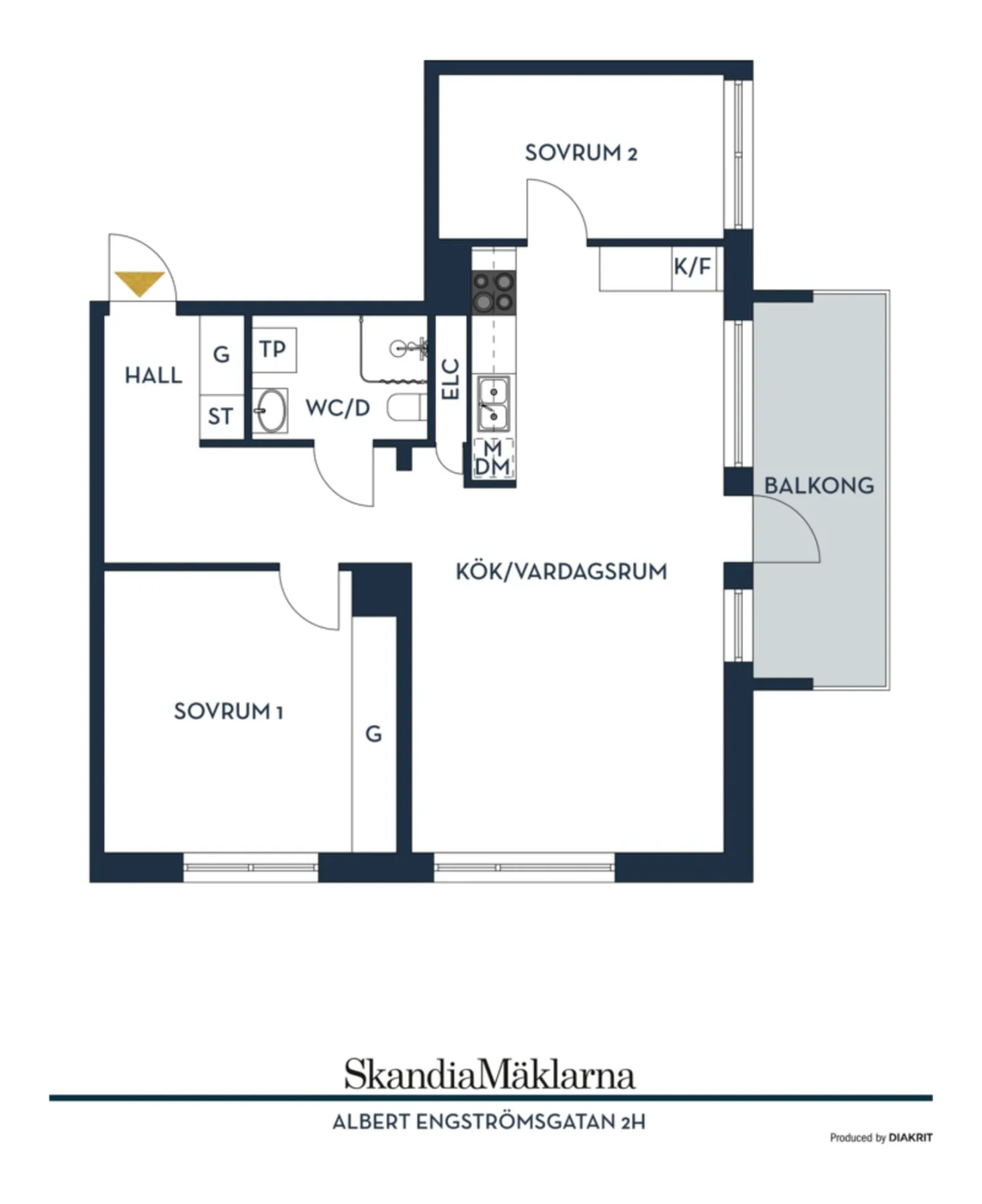Planritning, Albert Engströmsgatan 2H